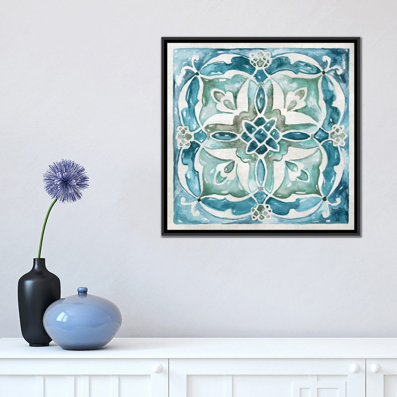 «Carribean Tile III», reproduction sur toile, H 18 po x l 18 po x P 1,5 po, Toile avec cadre noir