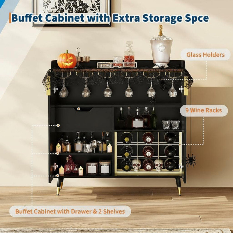Cabinet/Enclosed Storage Wine Bottle Rack, Black