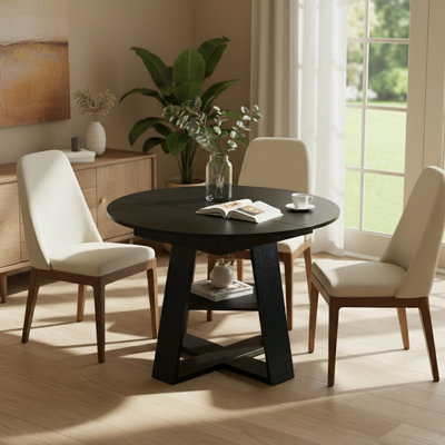 Modern 43"–59" Extendable Round Dining Table with Storage Shelf, Space-Saving Oval Kitchen Table for 4–8