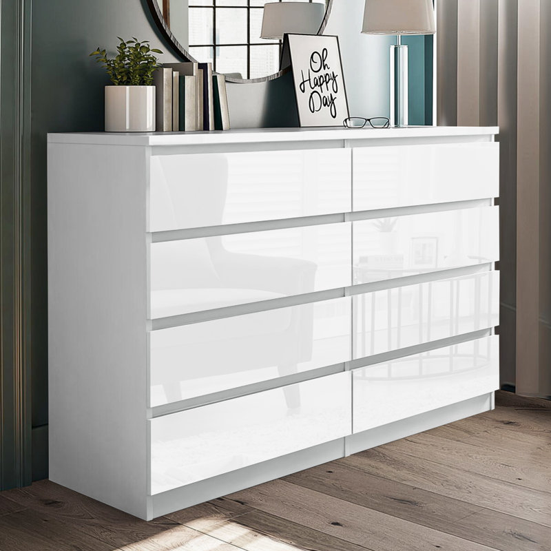 Aneesh High Gloss 8 Drawer Chest of Drawers, White
