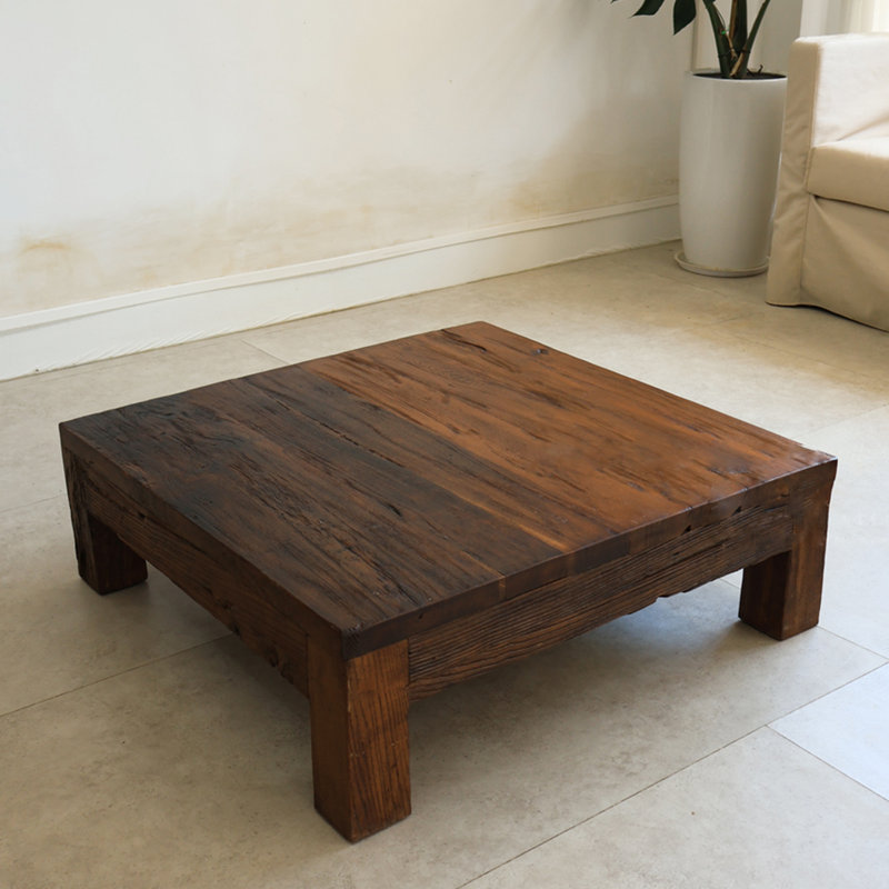 Vintage Solid Wood Low Coffee Table, 10.2" H x 47.2" L x 47.2" W