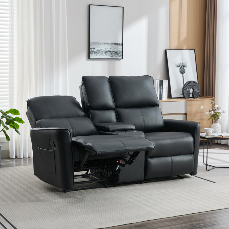 Adalai 2 Seater Faux Leather Reclining Sofa, Black