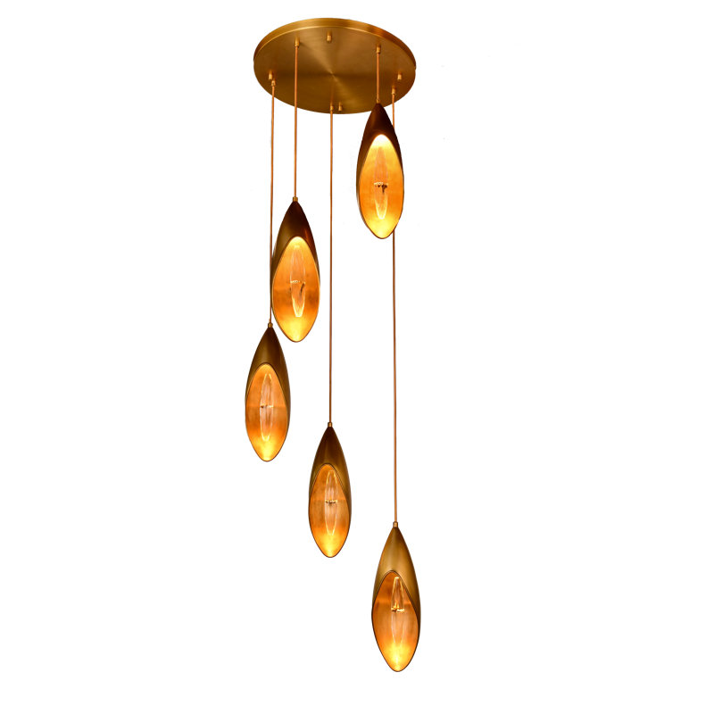 Lilly 5 Light Pendant – Textured Brass And Crystal Hanging Fixture, Nature-inspired Lily Flower Design, Adjustable Rope (gold/black), 19.7” W X 68.9" H – Elegant Lighting For Bedroom, Dining Room, Or Entryway