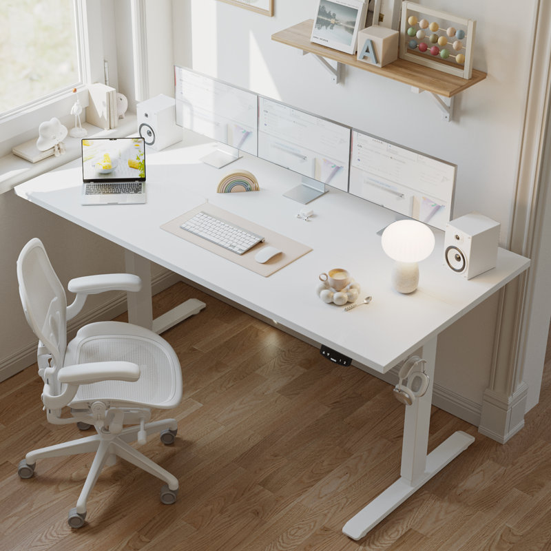 63" Home Office Electric Height Adjustable Standing Desk With Memory Controller, White, 45.7" H x 63" W x 24" D