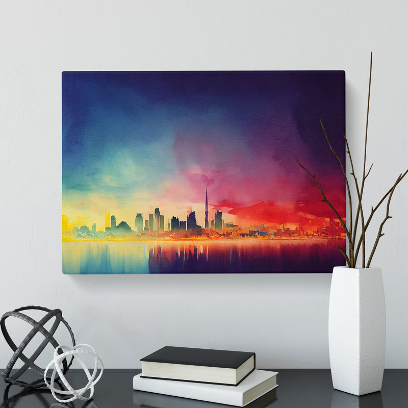 Skyline City Watercolour - Wrapped Canvas, 35cm H x 50cm W x 3cm D