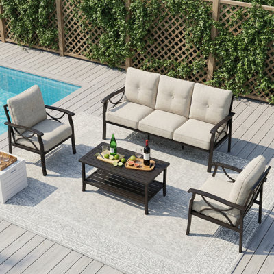 Ensemble de conversation pour patio 5 personnes avec coussins Brandtley