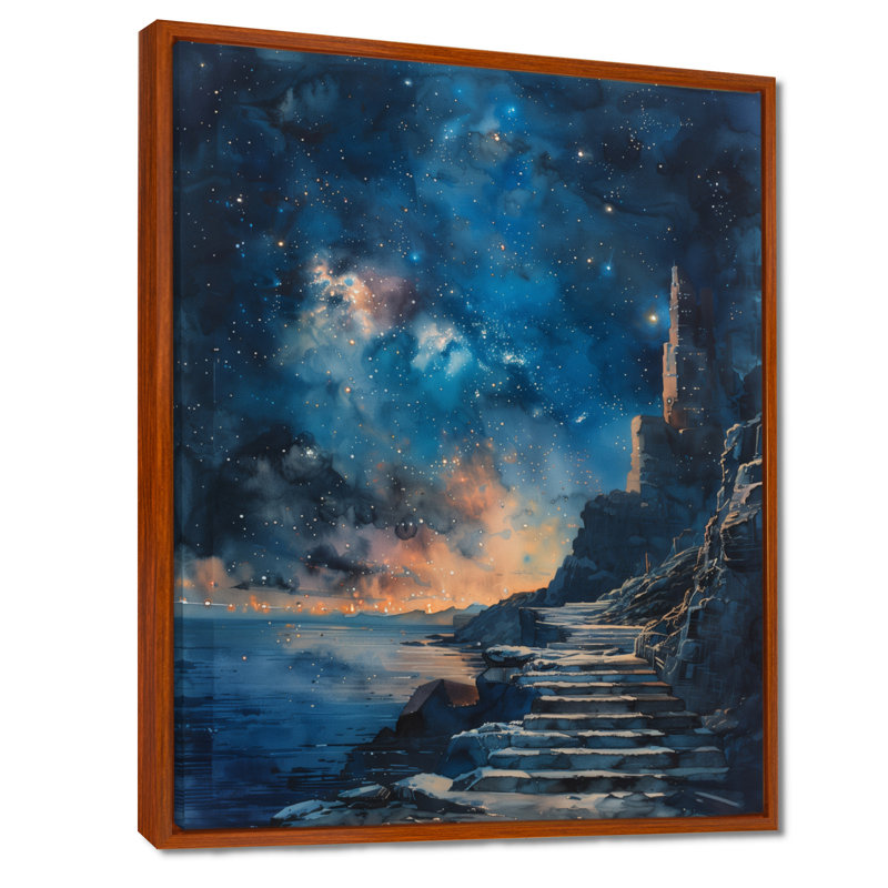 Paysage Galactic Glimpse, Toile avec cadre flottant brun, H 34 po x l 44 po x P 1,5 po