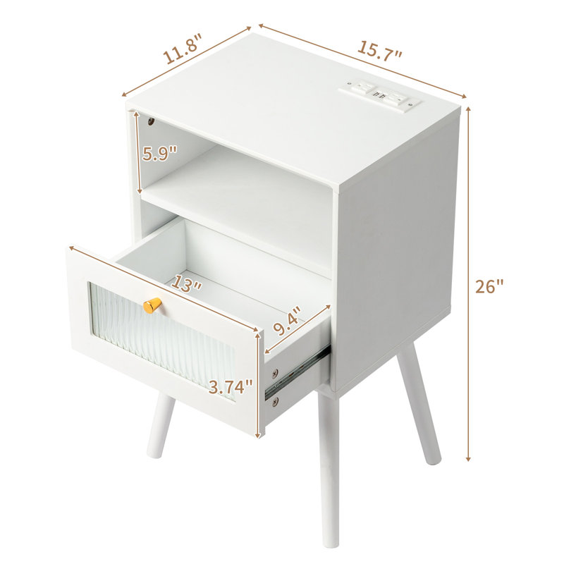 Table de chevet Olexandra, Blanc / Blanc