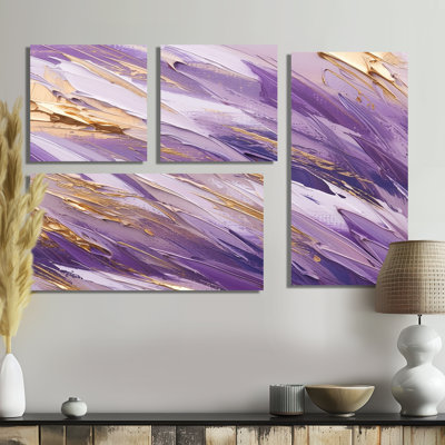 «Mauve et or», Abstractions dynamiques II - impressions sur toile modernes 4 pièces