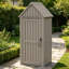 Armoire à outils verrouillable résistante aux intempéries avec finition en forme de bois et toit incliné pour patio-131129264