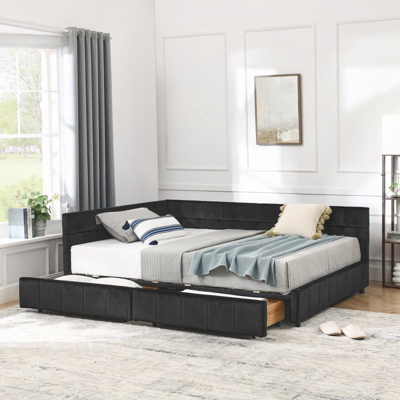 Storage Upholstered Tufted Bed Frame, Sofa Bed Frame With Comfortable Backrest And Armrests, Bed For Bedroom, Living Room,Velvet(80.5"*59"*29.5")