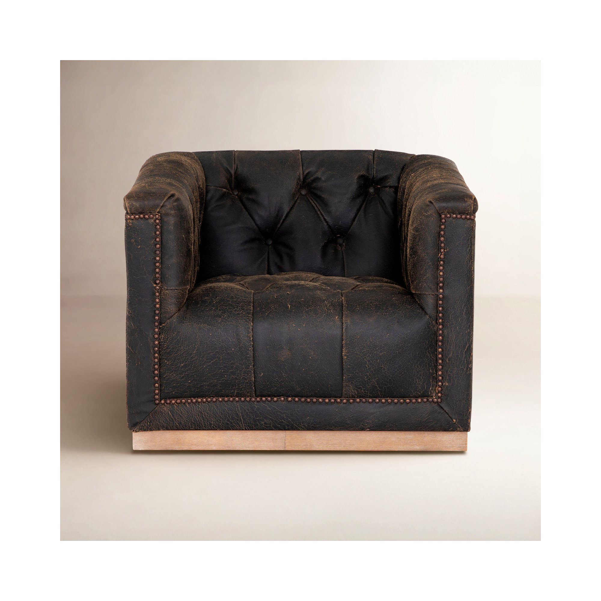 Byer Upholstered Swivel Accent Chair, Destroyed Black Leather