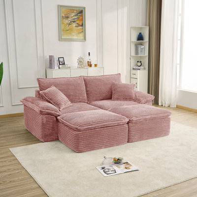 Canapé modulaire surdimensionné en velours côtelé de 81 pouces avec repose-pieds mobile, confort doux comme un nuage et aucun assemblage requis pour les espaces de vie modernes.