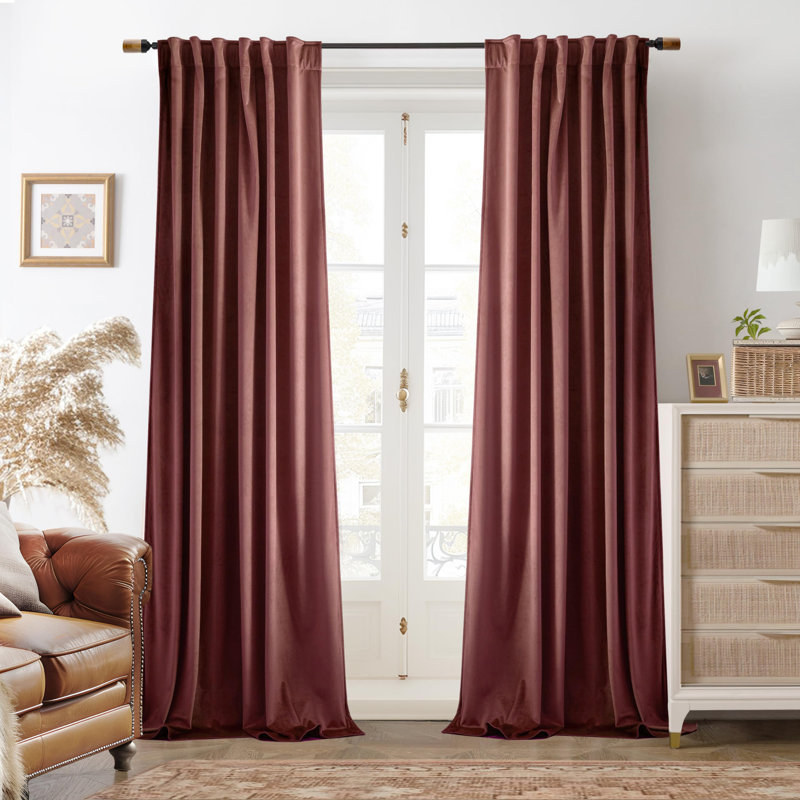 Ensemble de rideaux en velours 2 panneaux Dessy, L 52 po x L 90 po, Rose cendré