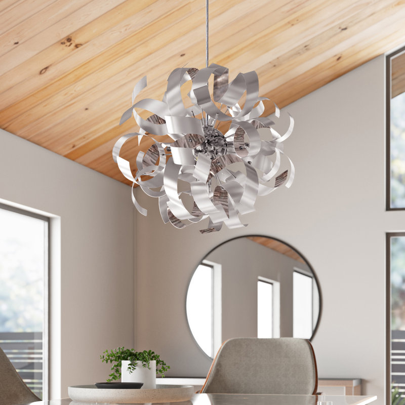 Lustre sphérique unique à 12 lumières Ailis, H 31 po x l 31 po x P 31 po, Chrome poli
