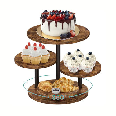 4 Tier Round Cupcake Tower Stand For 50 Cupcakes, 360° Rotating Wood Cake Stand With Tiered Trays, Farmhouse Cookie Stand For Dessert Table Display For Wedding Birthday Baby Shower Tea Party