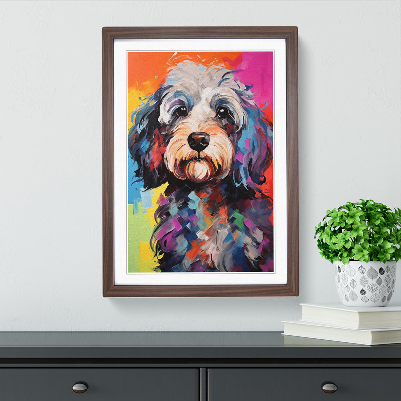 Cockapoo Gestural No.2 - Single Picture Frame Print on Wood, Walnut Framed, 46cm H x 34cm W
