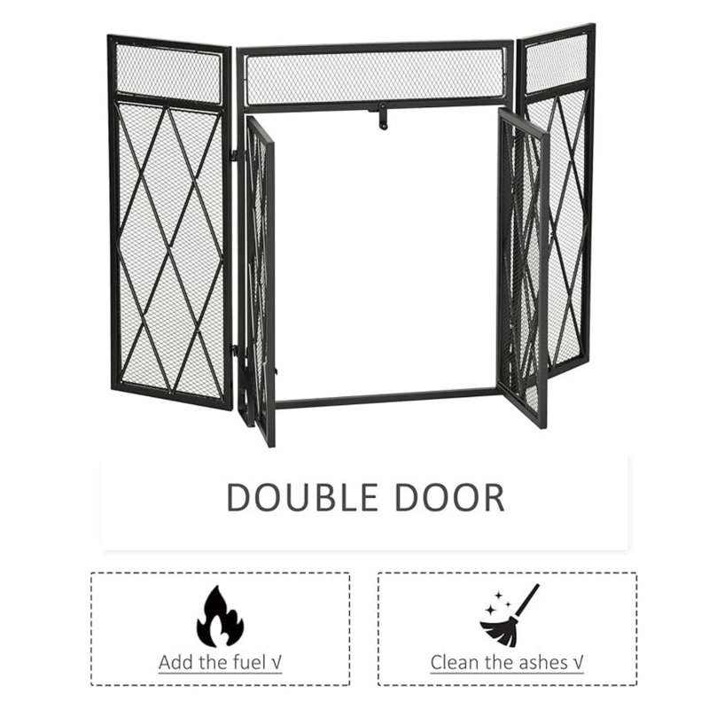 3-Panel Folding Fireplace Screens Decorative, 47.6" X 31.4" Metal