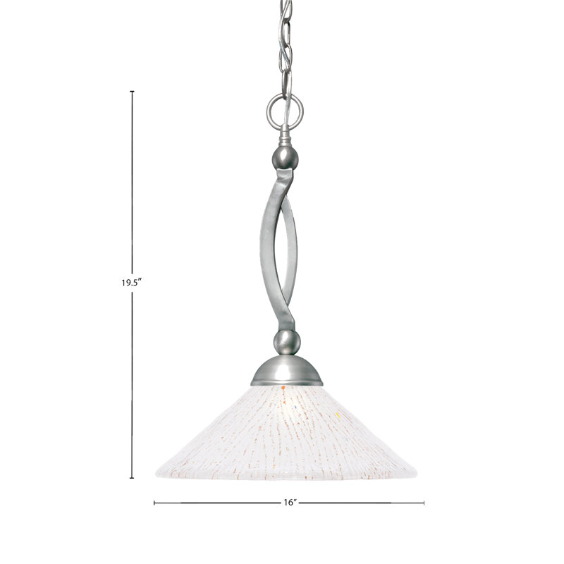 Bow Chain Hung Pendant Glass, Brushed Nickel, 19.5", Frosted Crystal Glass