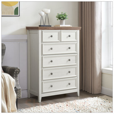 Commode moderne à 6 tiroirs avec rangement spacieux et sécurité anti-basculement, parfaite pour le salon et la maison de campagne