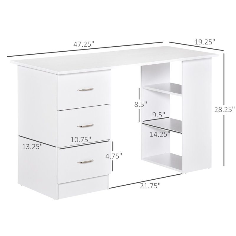 Table de travail avec bureau à 3 tiroirs et tablette de rangement Homcom