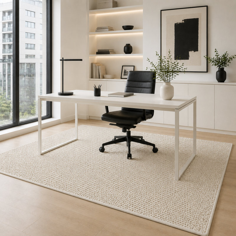 Low-Profile Non-Slip Indoor Area Rug, Washable & Stain Resistant, White, 55" x 79"