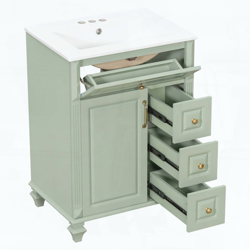 Free Standing Wall Mounted Single Double With MDF Top, Green, 24"W