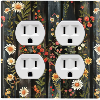 Metal Light Switch Plate Cover; US Standard Size 2 Gang Duplex - Floral Fence