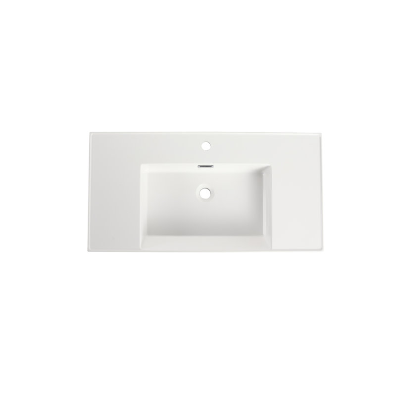 Résine de lavabo pour salle de bain 36 po, blanc brillant, profondeur 35 po, largeur 17,76 po, hauteur 4,63 po, 47,1 lb, bassin en résine résistant aux égratignures et à la saleté, P x P H et résistance