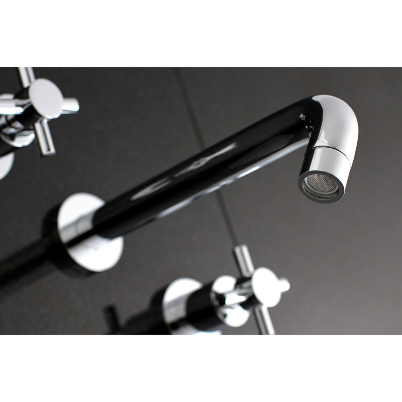 Polished Chrome Wall Mount Roman Tub Faucet with Cross Handles