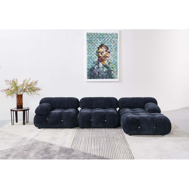 Canapé modulaire rembourré 4 pièces Daimion, Chenille bleu