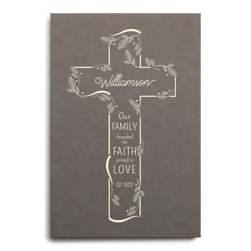 Family Cross Leatherette Canvas 12x18, Gray
