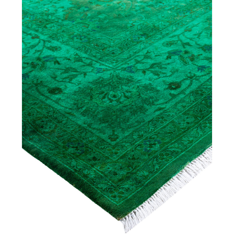 Overdyed Hand-Knotted Wool Modern-Contemporary Green Area Rug 9' 3" x 12' 2"