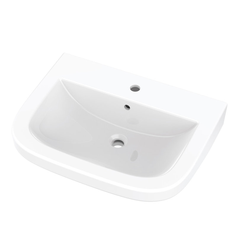 Lavabo de salle de bain mural en porcelaine vitrifiée blanche avec trop-plein