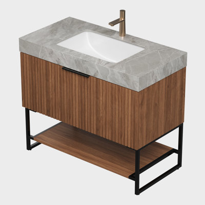 36" Italy Light Gray And Undermount Ceramic Basin, NO Cabinet, NO Faucet And Drain, Suitable For Vanity TILLEY, YOLAN, Etc.