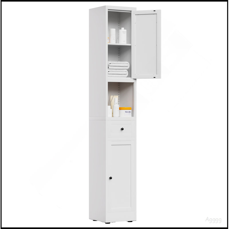 71 Inch Tall Bathroom Storage Cabinet, 5-Tier Narrow Metal Cabinet With 2 Doors & Adjustable Shelves, Freestanding Cabinet For Space Saving In Kitchen, Laundry Room, Pantry, White