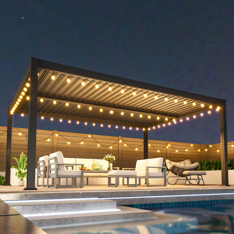 Aluminum Outdoor Pergola with Independent Louvered, White, 96.5" H X 157.5" W X 118"D