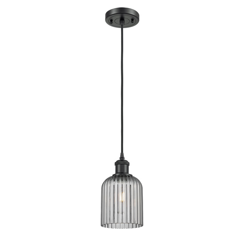 Luminaire suspendu 1 lumière Aalina, Noir mat, Gris fumée clair