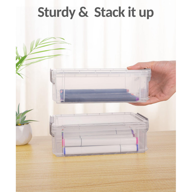 6 Pack Extra Large Plastic Pencil Box, Clear Marker Storage Box, Plastic Container With Lid, Stackable Storage Box