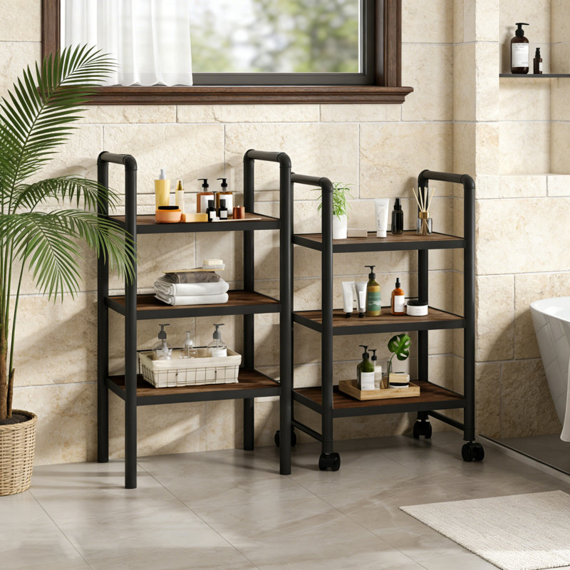 6 tablettes de rangement en bois à 6 niveaux, avec chariot en métal mince, structure de rangement mobile étroite, tablettes de rangement empilables pour la cuisine, la salle de bain, la salle de lavage, les coins étroits