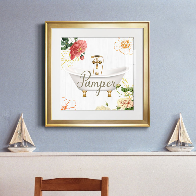 Pamper - peinture encadrée, H 17,5 po x l 17,5 po x P 1,5 po, Encadrement doré