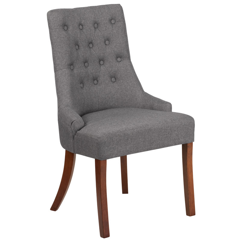 Prompton Tufted Chair with Curved Mahogany Legs, Gray