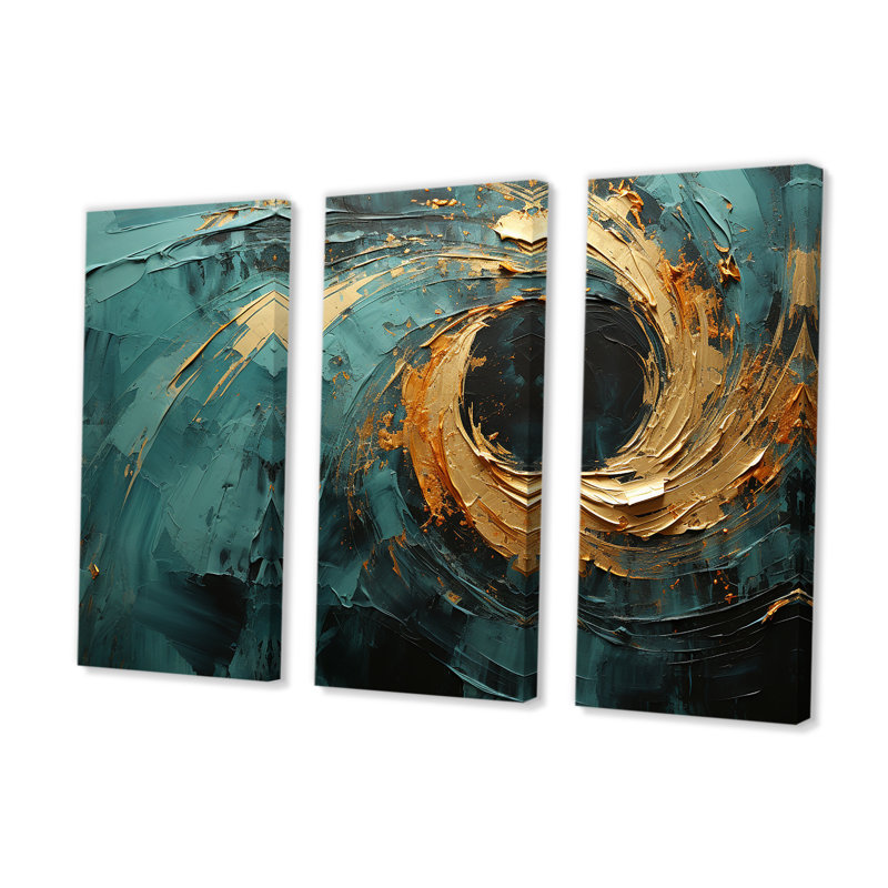 Golden Emerald Surge - ensemble de reproductions d'art abstrait spirales abstraites, H 40 po x l 60 po x P 1 po