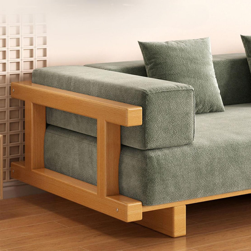 Nordic modern simple fabric sofa, Light Green Chenille, Burlywood