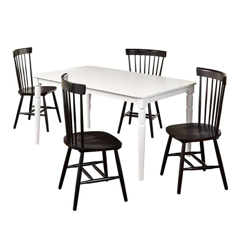 Toccoa Solid Wood Dining Set, White Table with Black Chairs, 5 Pieces: 1 Table, 4 Chairs