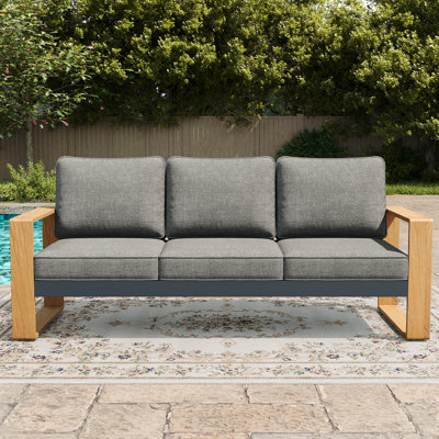 Modern Outdoor Aluminum 3-seat Sofa With Cushions, All-weather Metal Patio Furniture by Ebern Designs