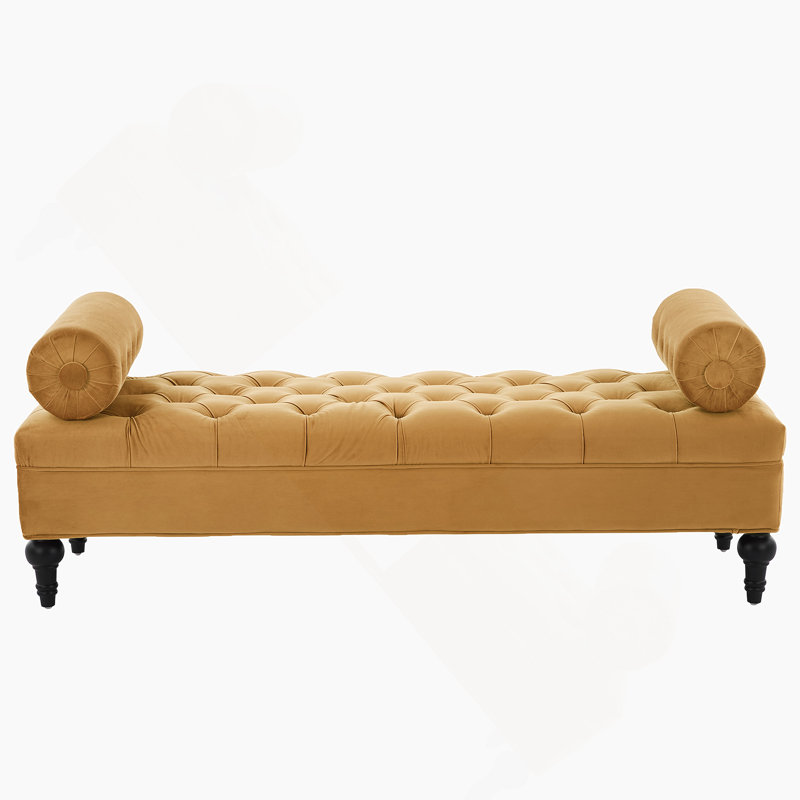 Modern Bedroom Bench,Bench For End Of Bed,Velvet Upholstered Bench With 2 Detachable Pillows,Comfy Upholstered Footstool,Ottoman For Bedroom,Living Room, Entryway,Yellow