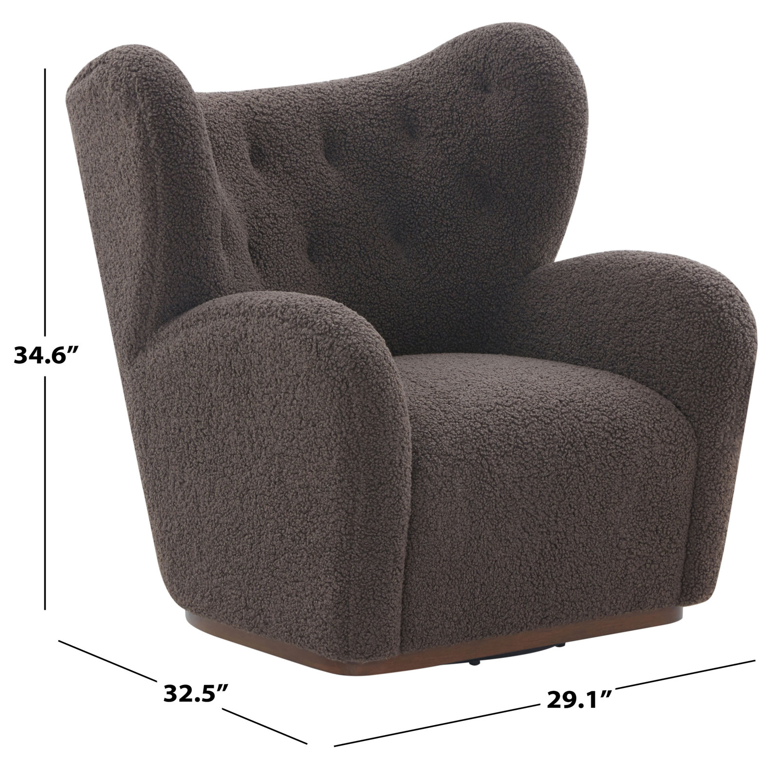 Galloway Teddy Swivel Chair, Dark Brown Faux Shearling