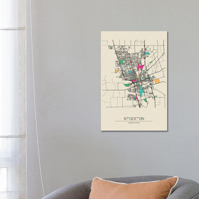 Stockton, carte de la Californie par - Toile tendue