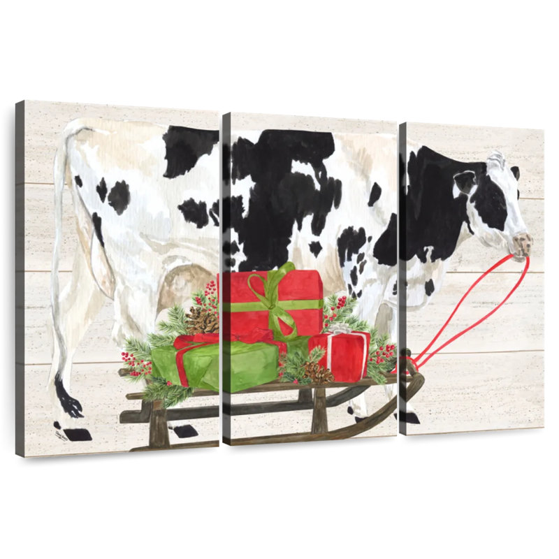 Noël à la ferme I - Vache avec traîneau, H 42 po x l 65 po
